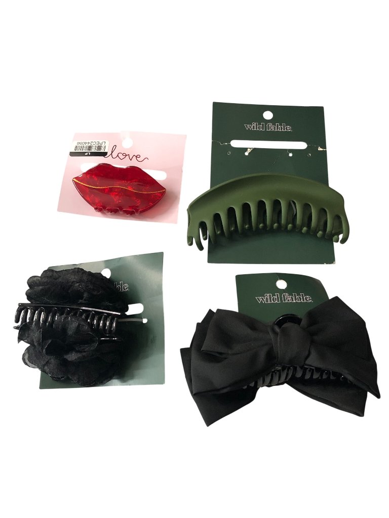 4 Wild Fable Hair Butterfly Clips Bow Pom Hair Accessories Black Red Green